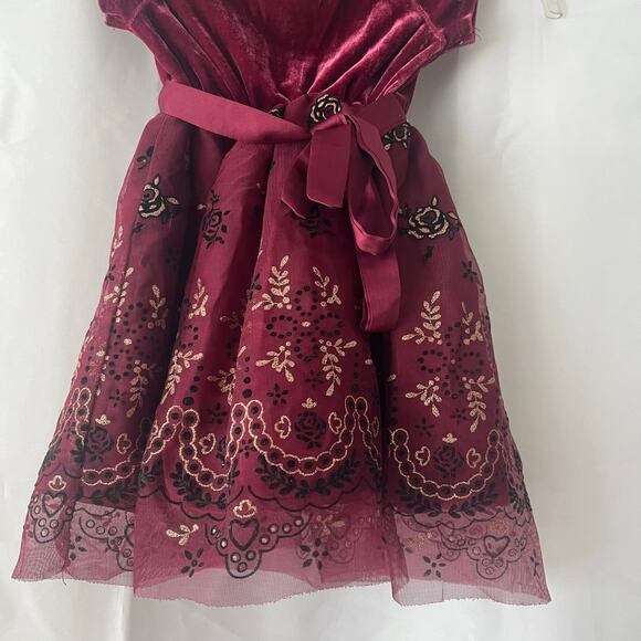 Rare Editions Velvet Floral Holiday Dress 2T Burgundy Tulle Bow Christmas Photos - Picture 6 of 13